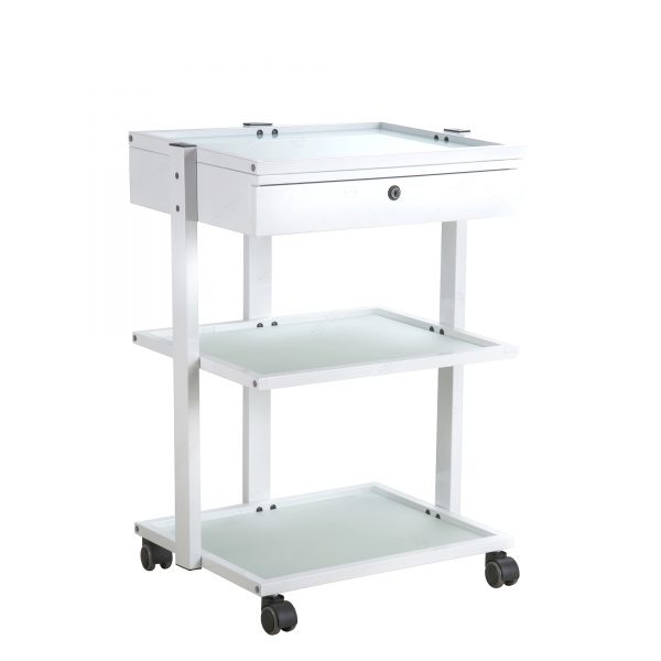 Glass Shelf Beauty Trolley with Locking Drawer - Image 2