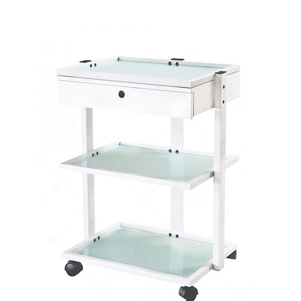 Glass Shelf Beauty Trolley with Locking Drawer - Image 3