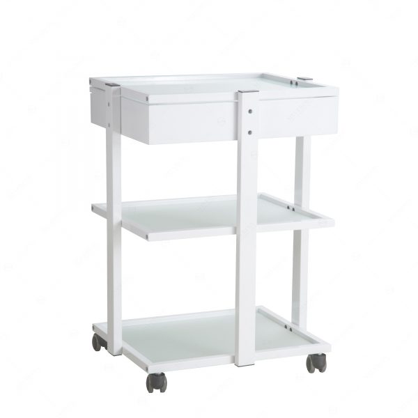 Glass Shelf Beauty Trolley with Locking Drawer - Image 4