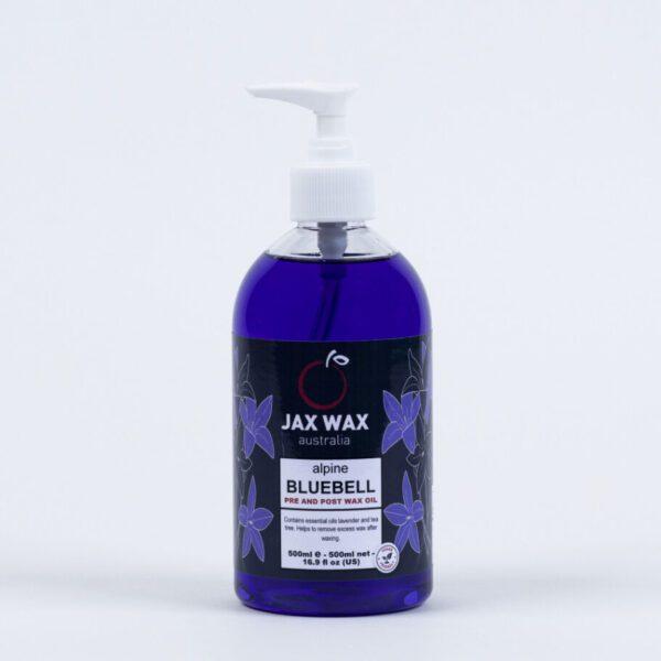 Jax Wax Australia Alpine Bluebell Pre and Post Waxing Oil on a plain white background.