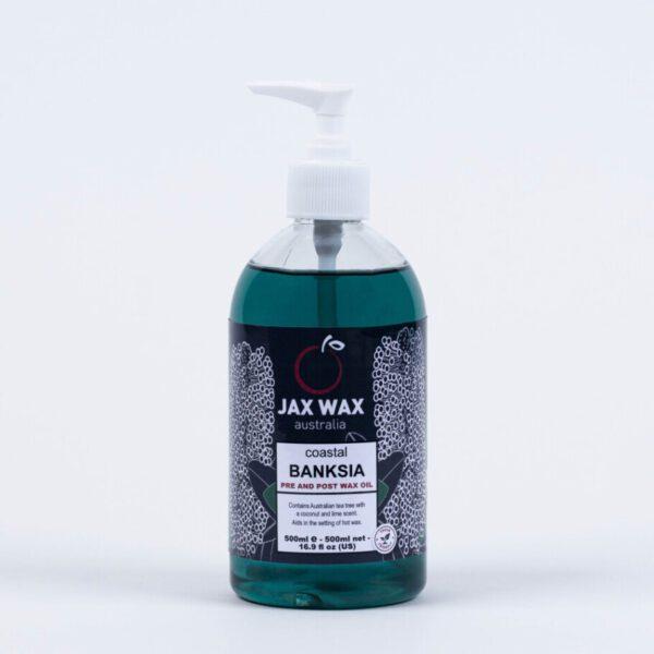 Jax Wax Australia Coastal Banksia Pre and Post Waxing Oil on a plain white background.